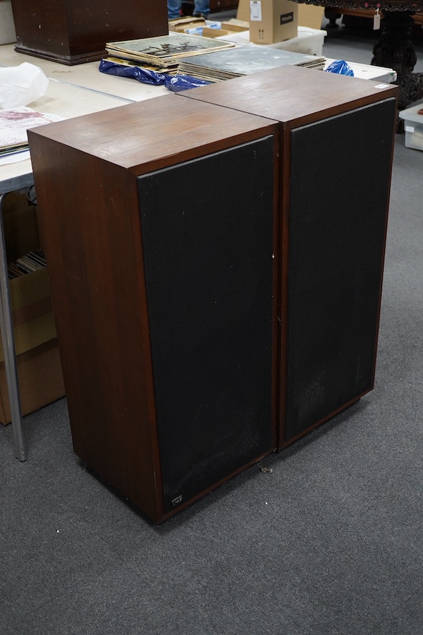 A pair of floorstanding IMF speakers, together with a Sony three-head reel to reel tape recorder, a National Panasonic compact television TR-565G, a Sony integrated stereo amplifier TA-1150, a turntable, a Pioneer tuner